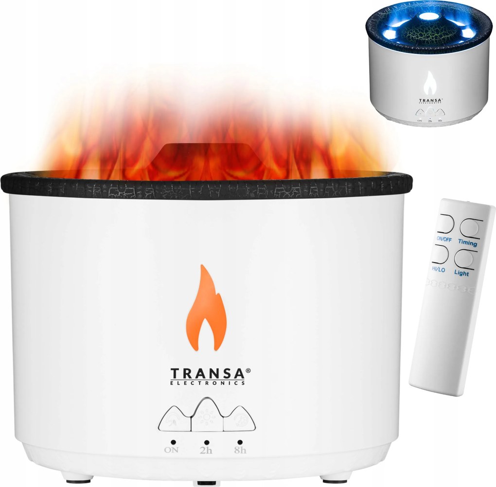 Aroma diffúzor Aromaterápia Fehér Láng Vulkán Hatás Láva Távirányító