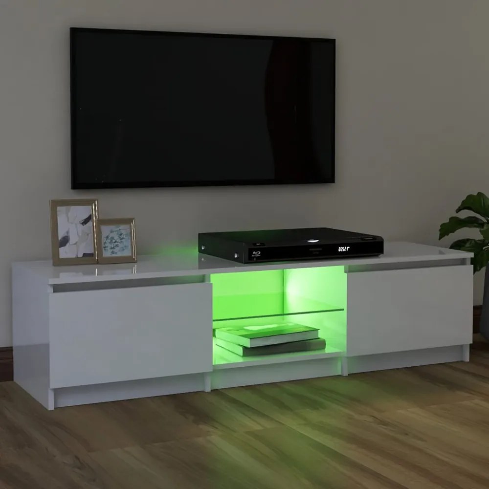 magasfényű fehér TV-szekrény LED lámpákkal 120 x 30 x 35,5 cm