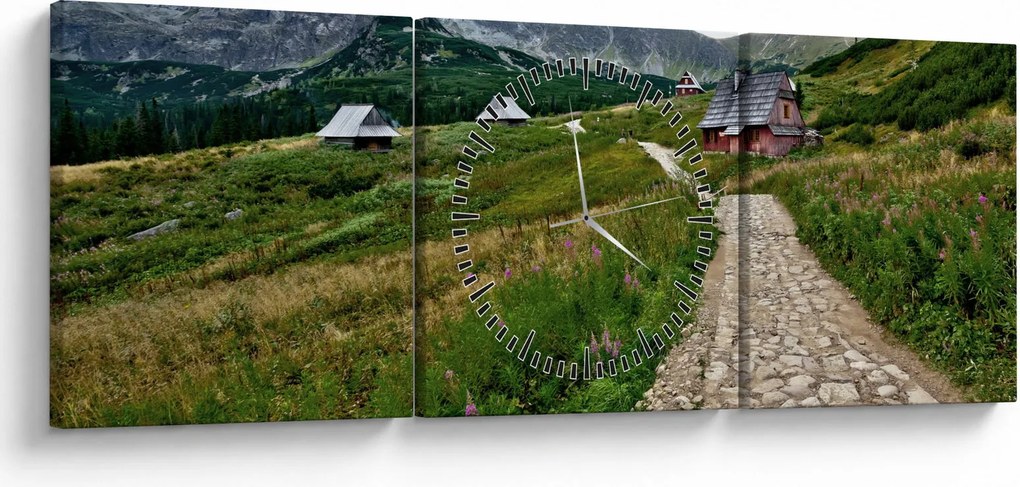 Kép - Hegyi táj házakkal (órával) (90x30 cm)