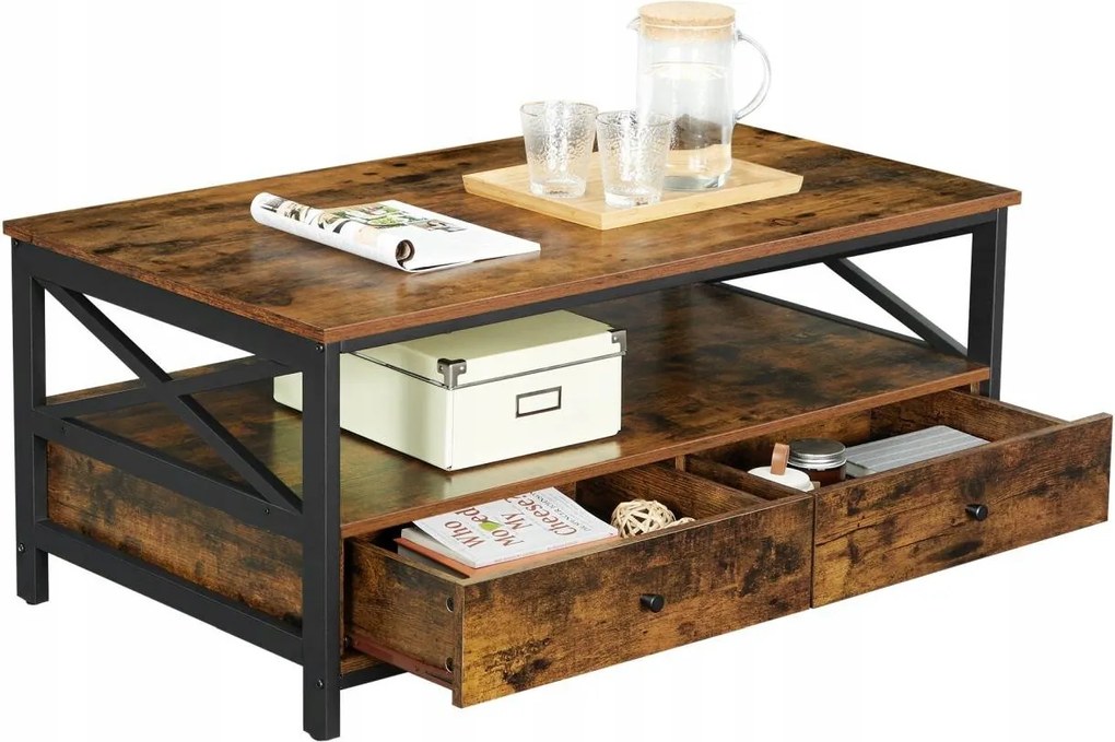 Nagy Dohányzóasztal Pad Fiókokkal És Polccal Loft