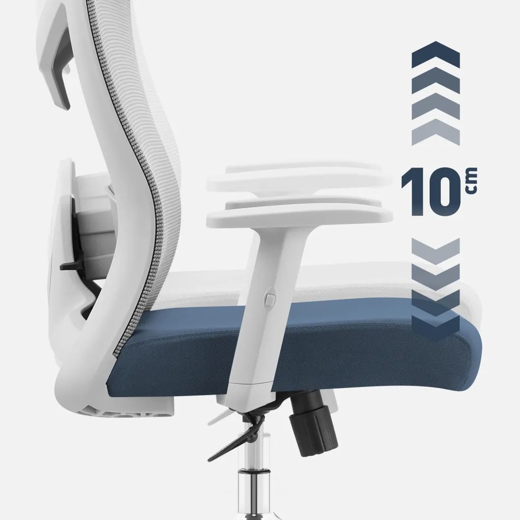 Ergonomikus irodai forgószék, deréktámasszal, 2D háttámla hálós anyaggal, szürke