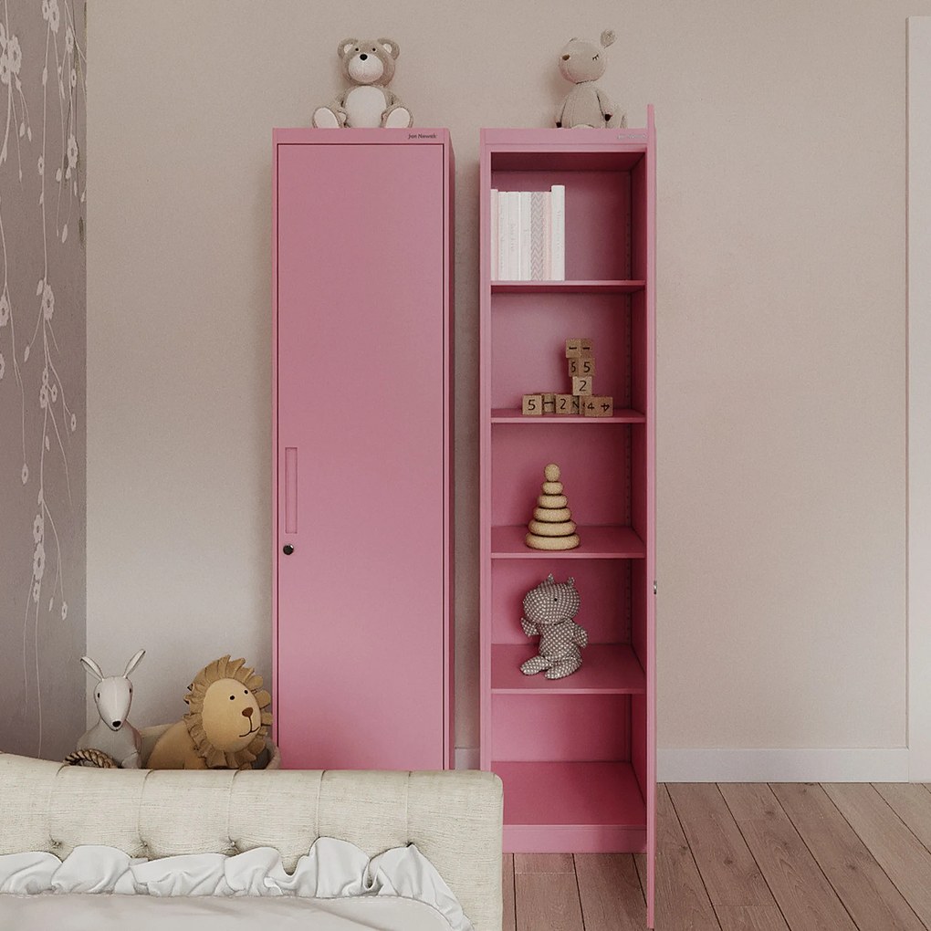 Keskeny fém irodai iratszekrény, púderrózsaszín, 450x1850x400 mm: ALEX Fresh Style