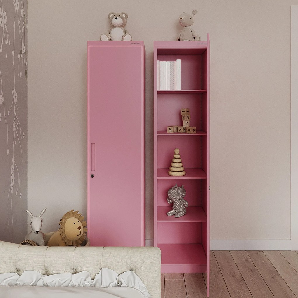 Keskeny irodai szekrény ALEX, 450 x 850 x 400 mm, Fresh Style: púderrózsaszín