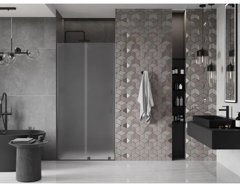 Mexen Velar, tolózuhanyajtó 100 cm-es nyitáshoz, 8 mm-es mattüveg, polírozott grafit, 871-100-000-31-95