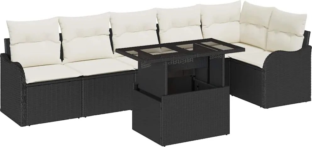 vidaXL Kanapé Szett párnával 7 pcs Fekete Poli rattan