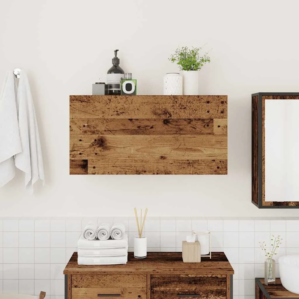 antik fa színű szerelt fa fali fürdőszobaszekrény 80x25x40 cm