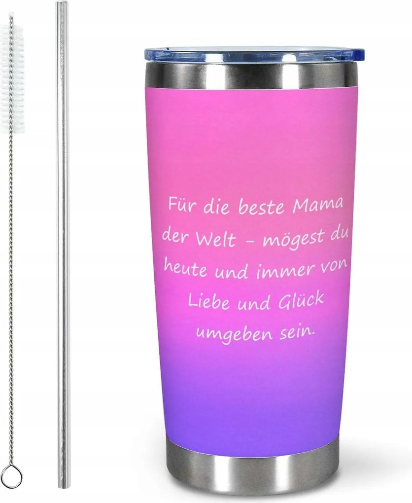 Thermo bögre szívószállal ajándék anyukának fém 600ml német