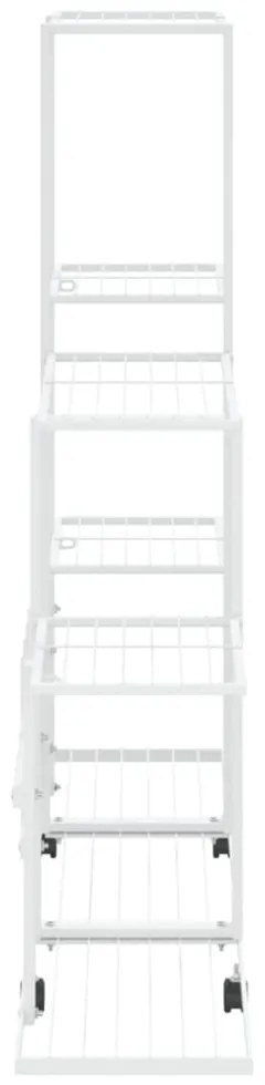 fehér acél virágtartó állvány kerékkel 94,5 x 25 x 92,5 cm