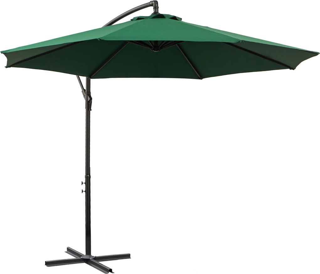 Outsunny Kéttámaszú Napernyő Ø300 cm Állítható Napvédelem UV Védelemmel, Kéttámasz Mechanikával, Piaci Napernyő Kert Napernyő Balkoni Kert Terasz Zöld