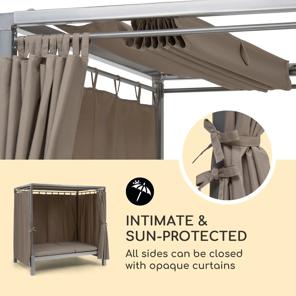 Blumfeldt Eremitage Double Sunbed, kétszemélyes napozóágy, napellenző tető, taupe
