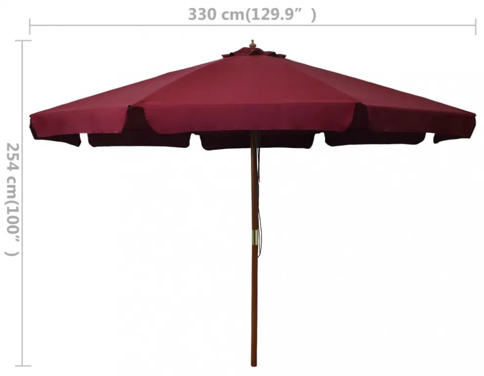 burgundi vörös kültéri napernyő farúddal 330 cm
