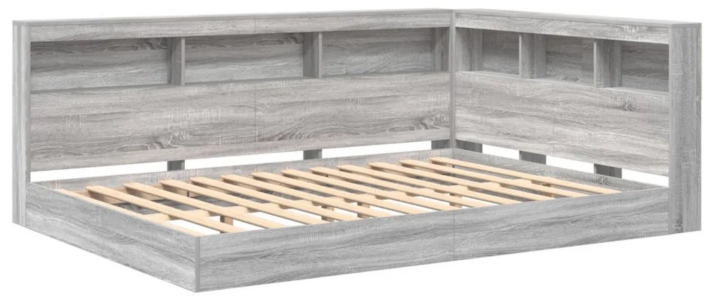 vidaXL Könyvespolcos Ágy tárolóval Szürke sonoma 160 x 200 cm Faanyag