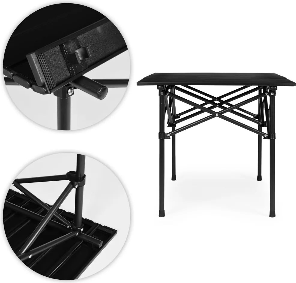 Kerti asztal, MultiGarden XLP150-95-1, fekete, 95 × 55 cm, összecsukható, magasság: 49,5 cm, hordtáskával, csúszásgátló lábak, teherbírás: 20 kg