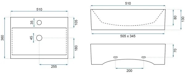 REA-U8701 - BONITA ráültethető mosdó 36x51 cm kerámia/fényes fehér