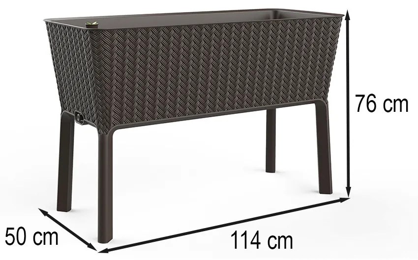 Splendor megemelt műanyag kerti virágláda 120l fonott rattan