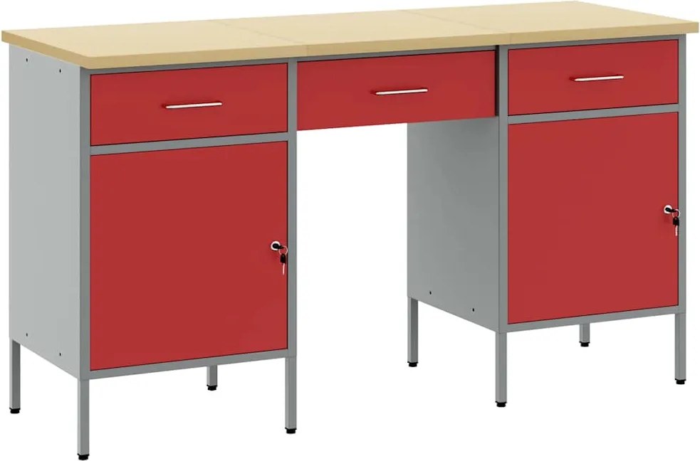 vidaXL Munkaszekrény 3 pcs Piros 150 x 55 x 85 cm Műszaki fa és acél