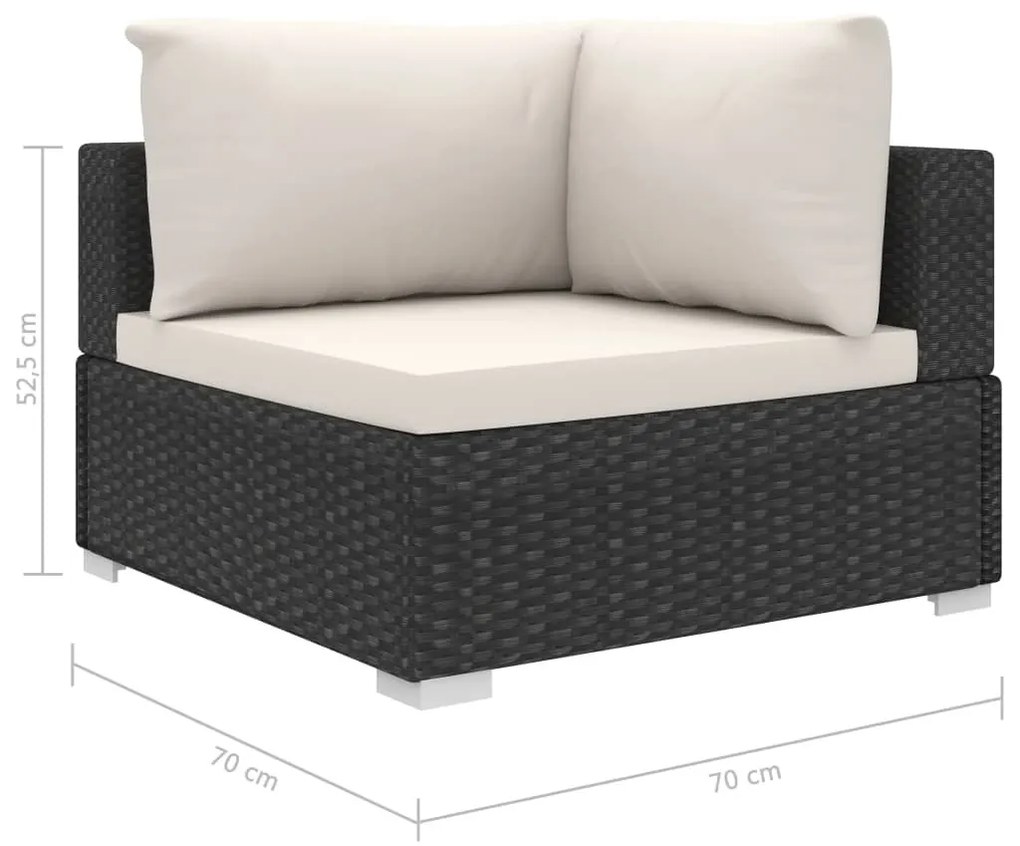 vidaXL 10-részes fekete polyrattan kerti bútorszett párnákkal