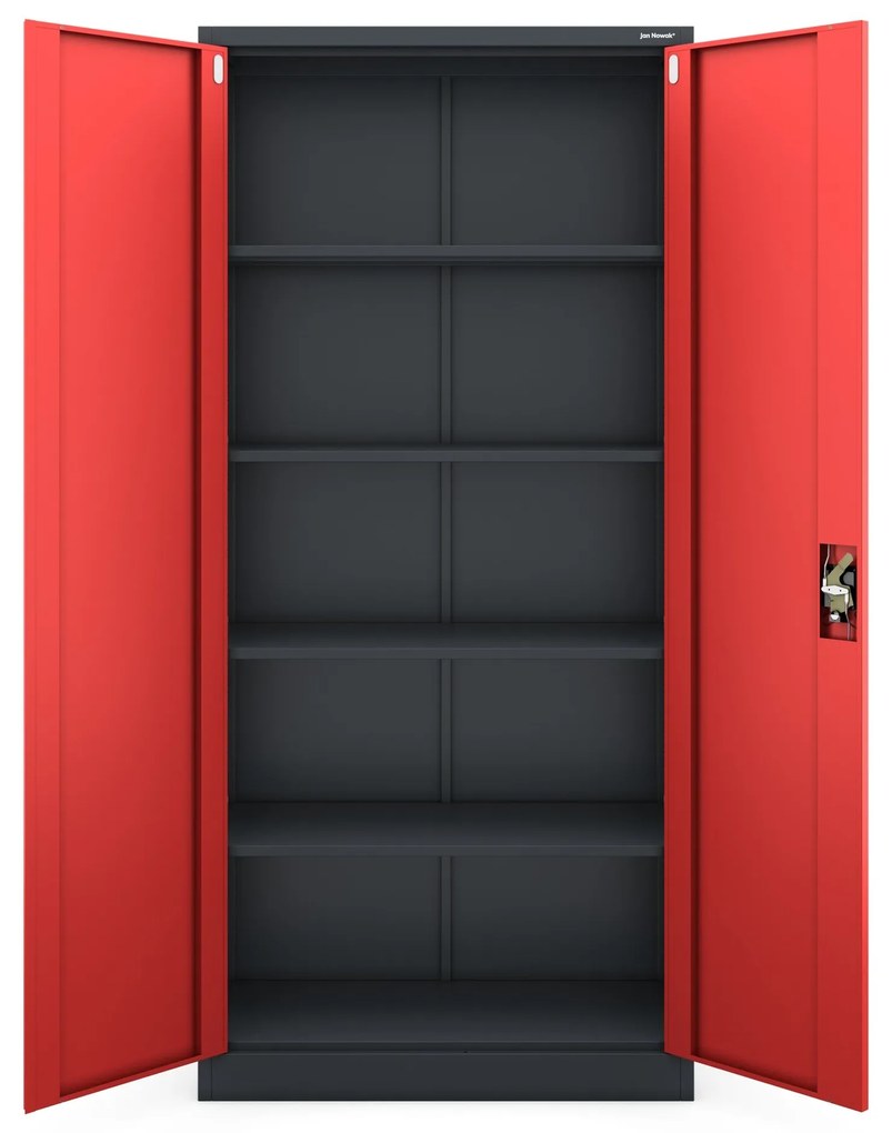 Fém iratszekrény JAN H, 900 x 1950 x 400 mm, antracit-piros
