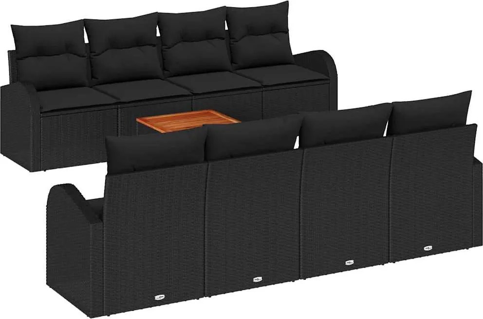 vidaXL Kerti Kanapé Szett tárolóval 9 pcs Fekete polirattan