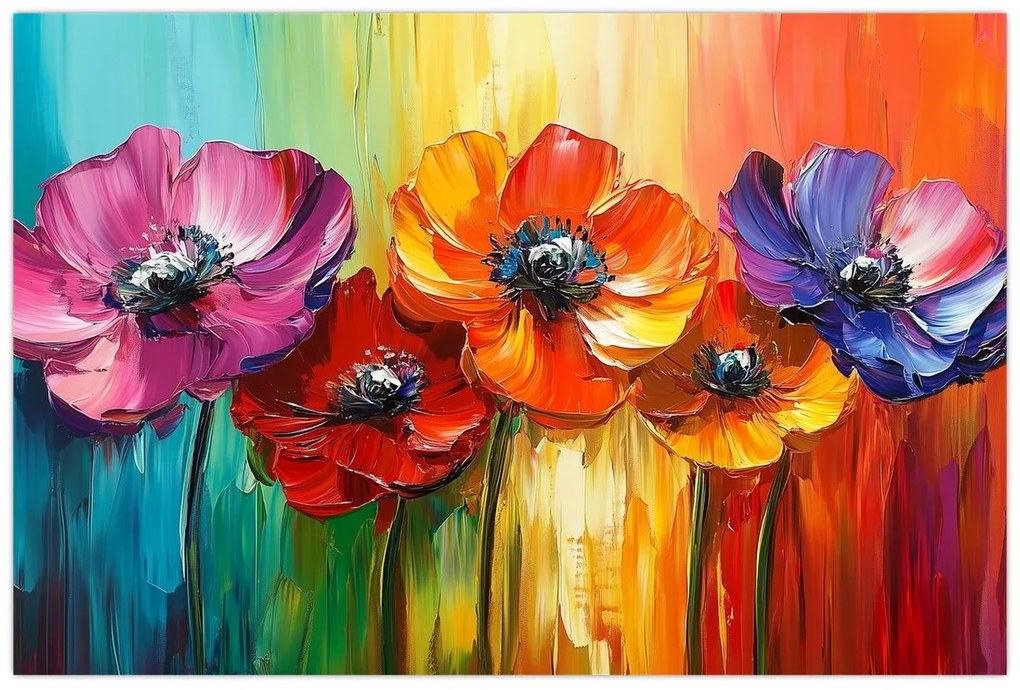 Kép - Öt színes virág (90x60 cm)