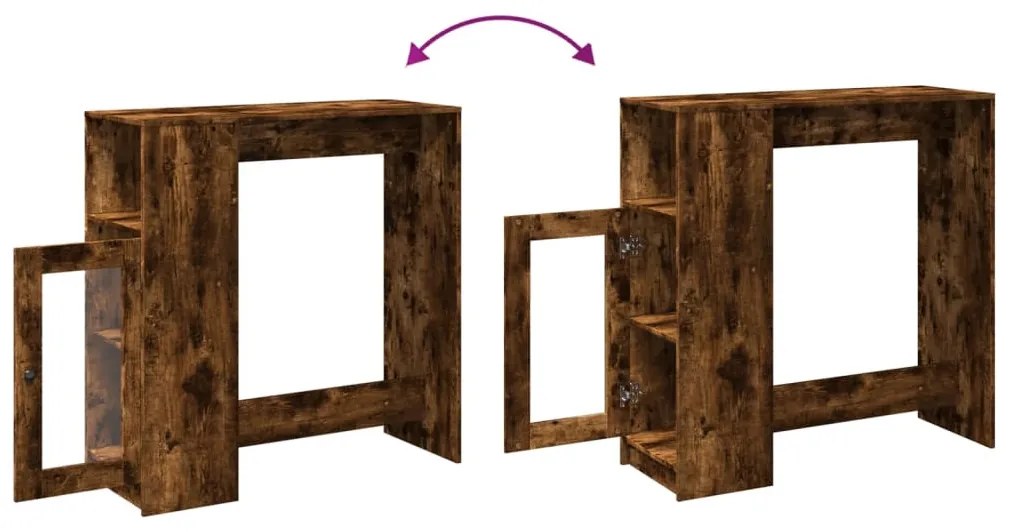 füstös tölgy szerelt fa bárasztal tárolókkal 101x40x103,5 cm