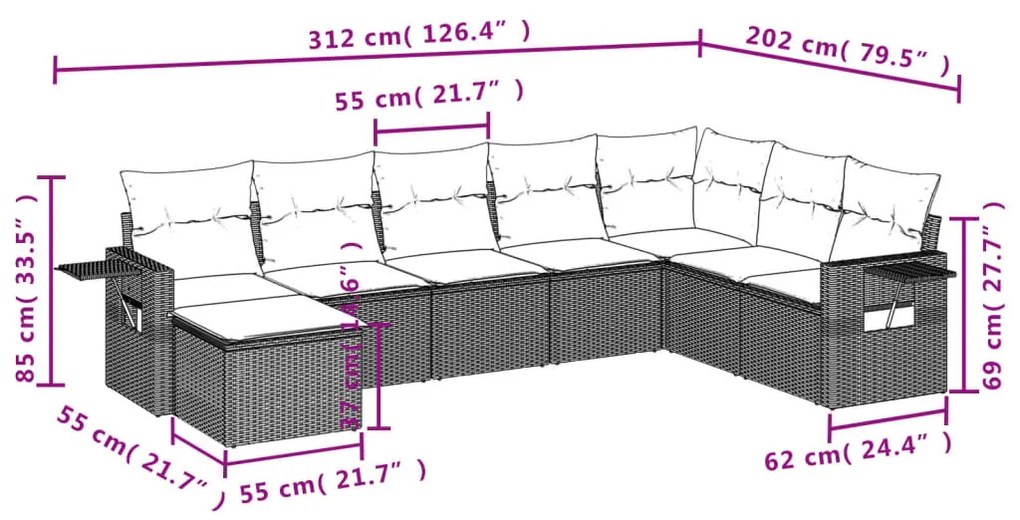 8 részes fekete polyrattan kerti ülőgarnitúra párnákkal