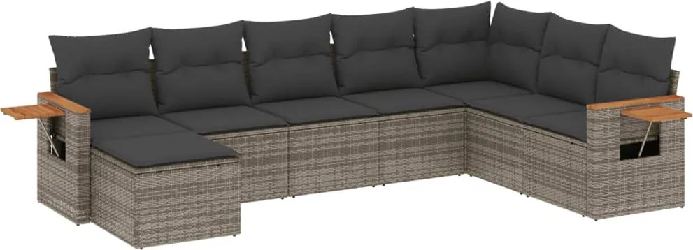vidaXL 8 részes szürke polyrattan kerti ülőgarnitúra párnákkal