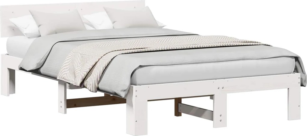 vidaXL Ágykeret fejtámlával Fehér 140 x 190 cm Tömör fenyőfa