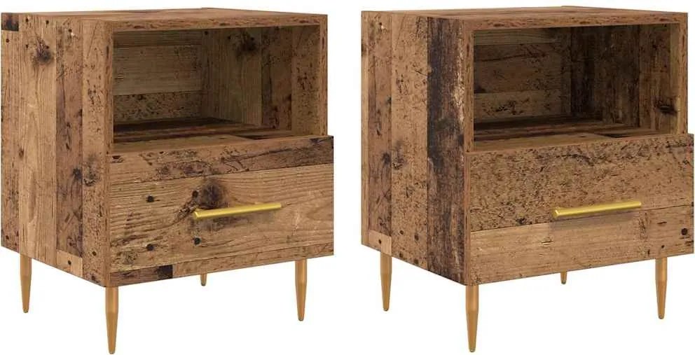 vidaXL Éjjeli asztal fiókkal 2 pcs Öreg fa 40 x 35 x 47,5 cm Faanyag
