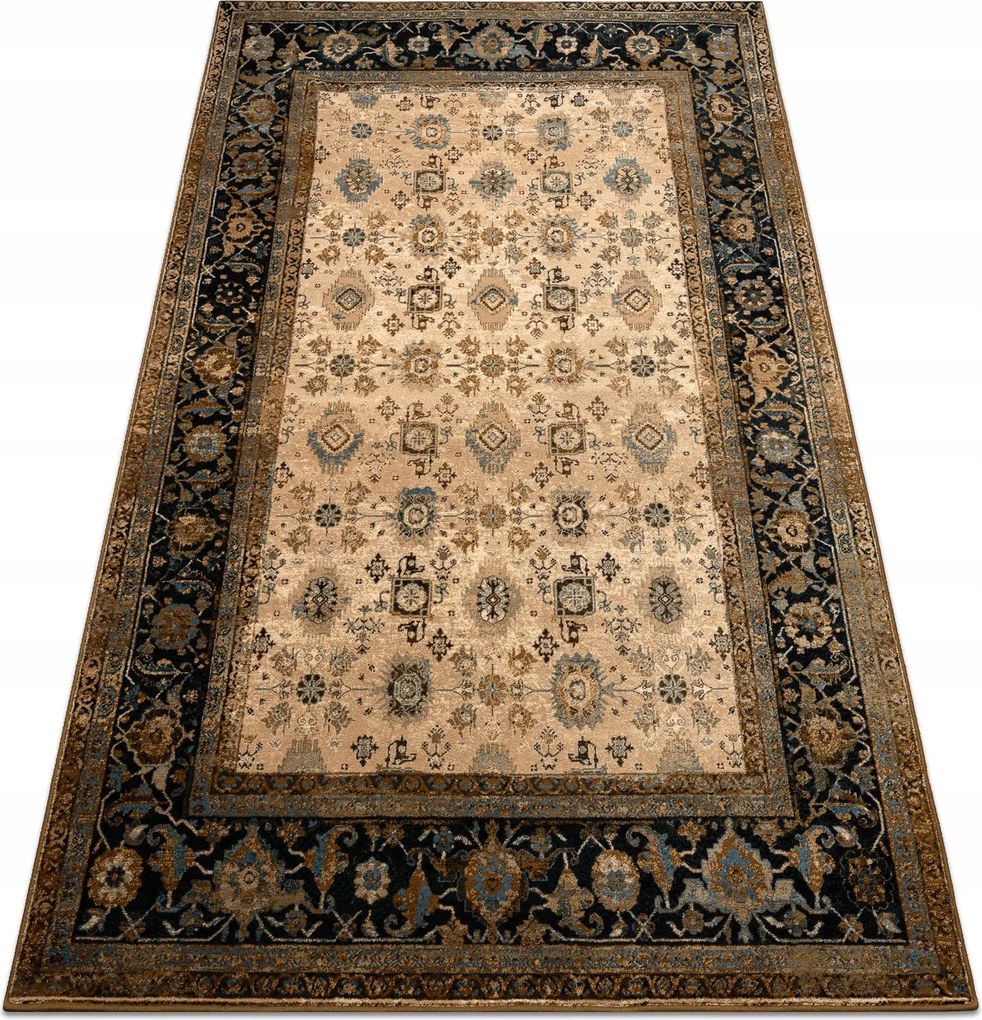 Étkezőszőnyeg Nappaliba gyapjú Omega Avila dísz keret barna 200x300 cm