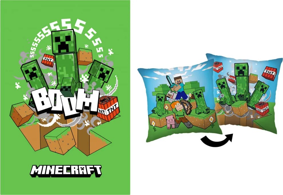 Minecraft Creeper Chaos polár takaró és párna szett, 2 részes