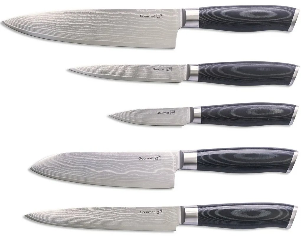 G21 Gourmet Damascus késkészlet bambusz blokkban 5 db + élezőkő