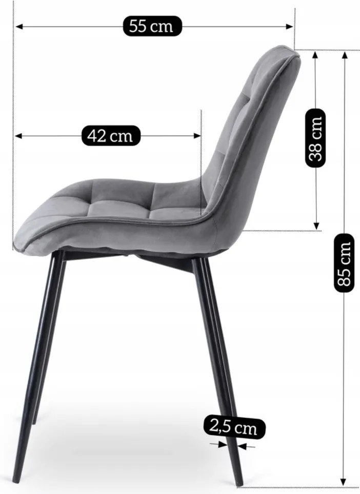 Krzesło CHRIS Szare Welurowe