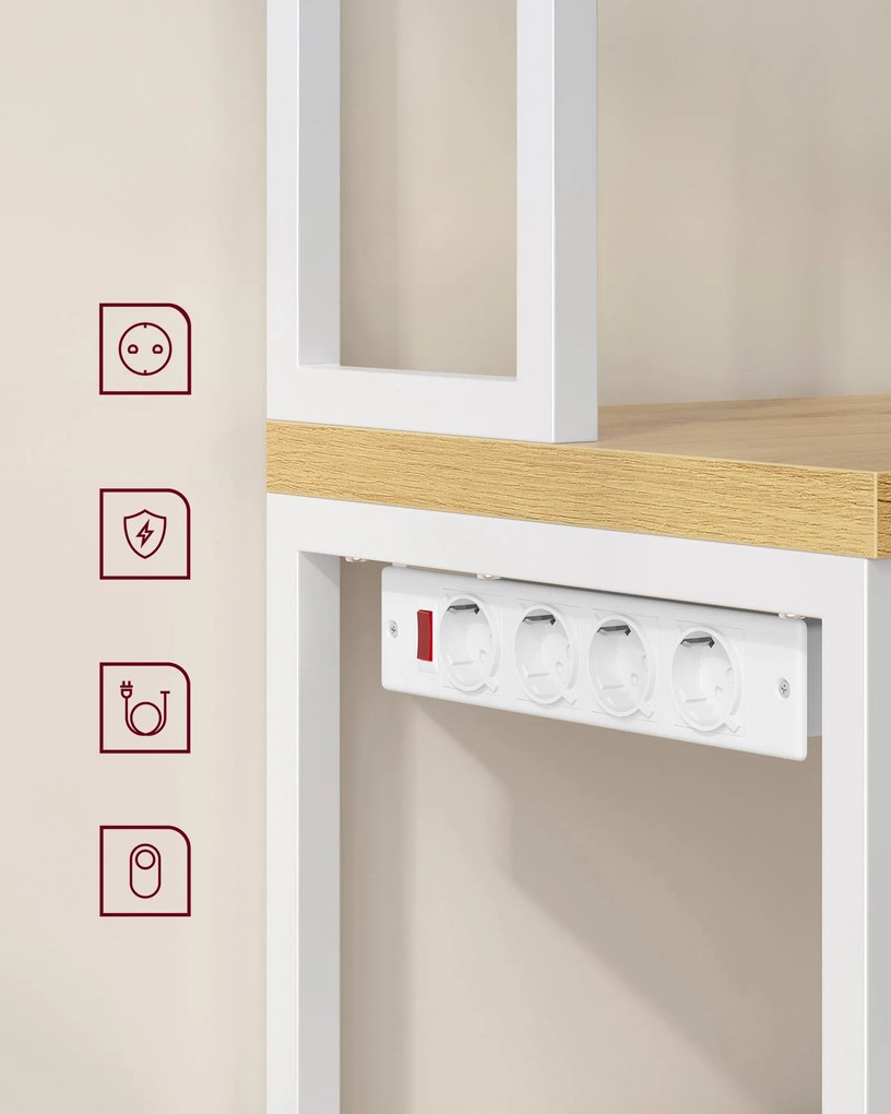 VASAGLE konyhai polc beépített konnektorral 40×60×170 cm, tölgy-fehér