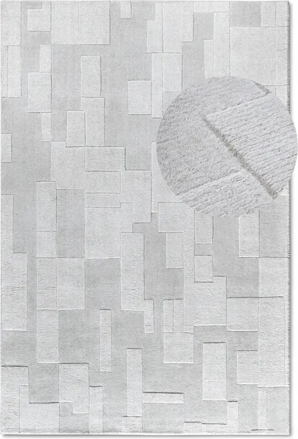 Gyapjú szőnyeg nappaliba 80x150cm, krémszínű modern 3D minta