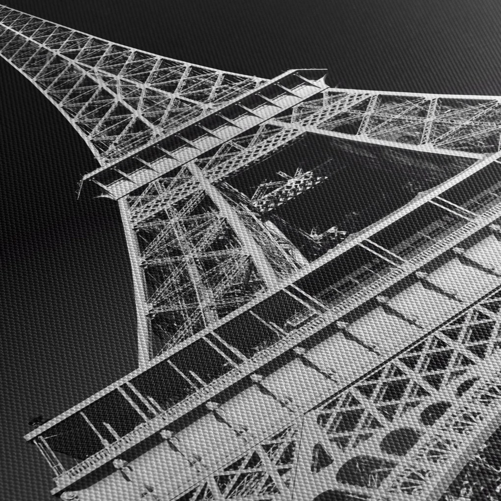 Kép - Eiffel-torony, fekete-fehér (órával) (90x30 cm)