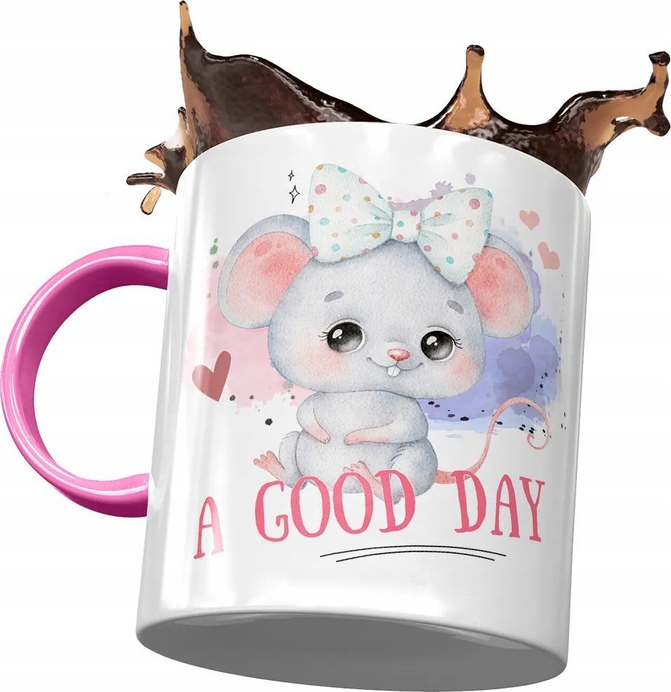 Rózsaszín bögre egérrel Aranyos ajándék fényképes nyomtatással