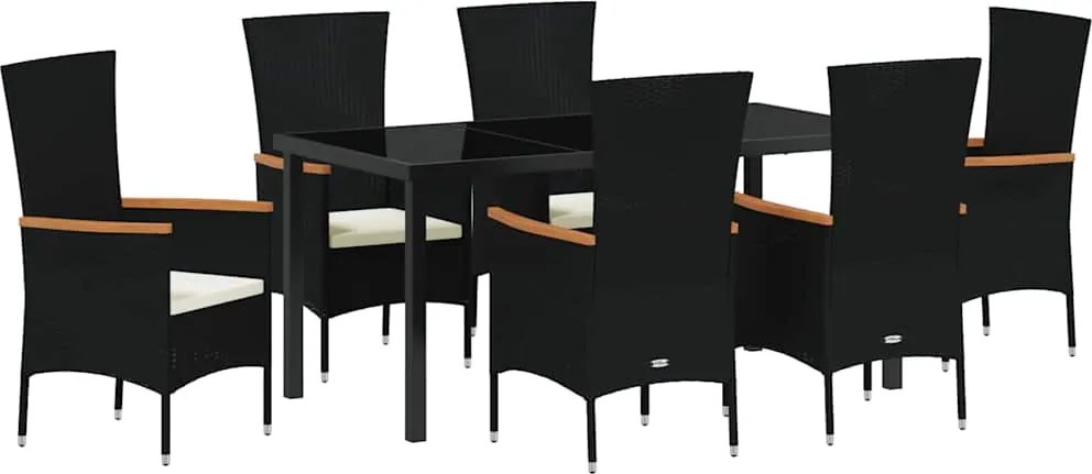 vidaXL Kert étkező szett párnával 7 pcs Fekete Porszórt acél