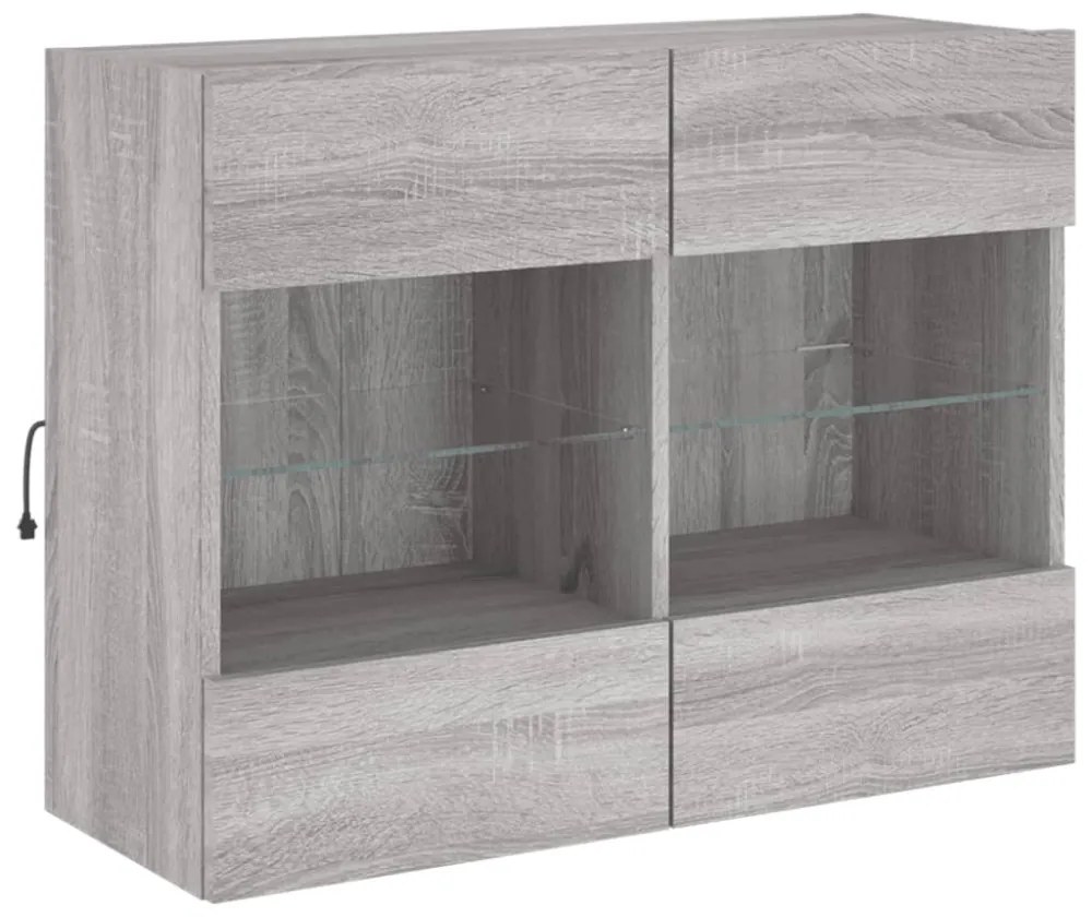 szürke sonoma színű fali TV-szekrény LED-ekkel 78,5x30x60,5 cm