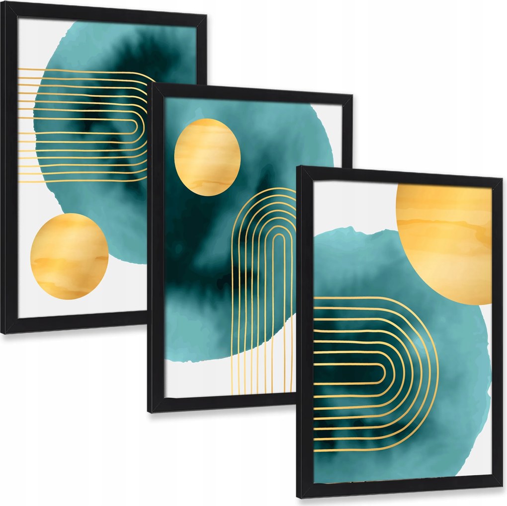 Kép keretben Minták Art Line arany vonalak 3 darabos szett 40x30 cm