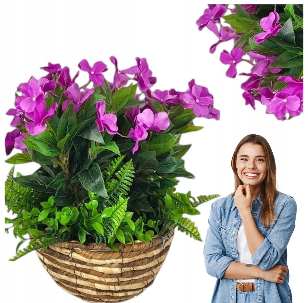 Függő Virágtartó Mesterséges Muskátli, Mint Élő Szörfös Lila Virágok