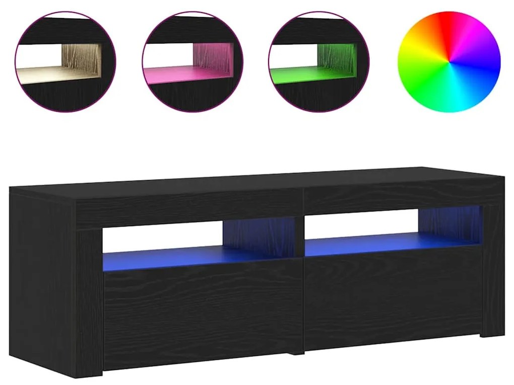 fekete tölgy szerelt fa TV-szekrény LED-ekkel 120x35x40 cm