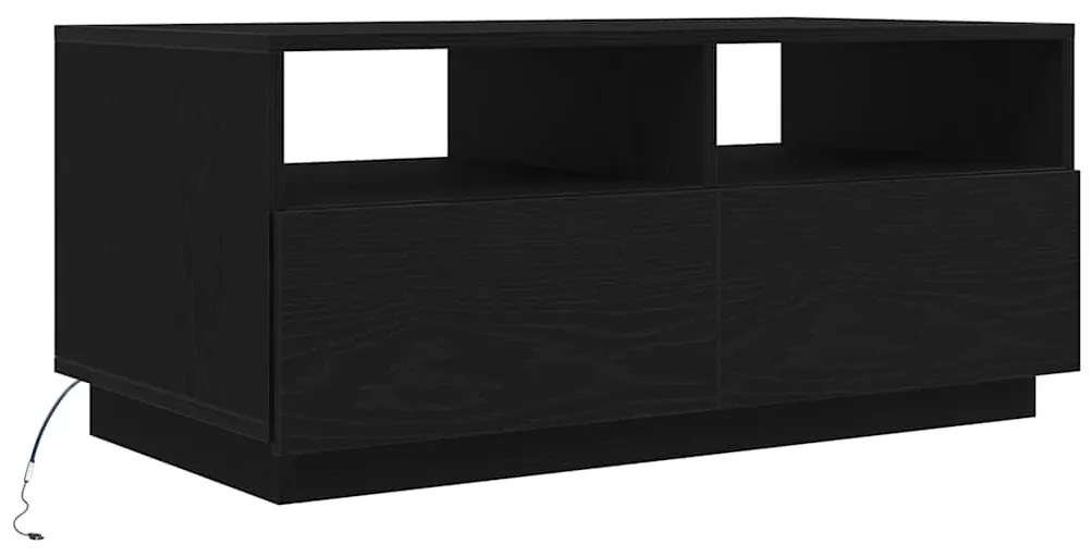 Fekete tölgyszínű dohányzóasztal LED-lámpákkal 90x49x40 cm