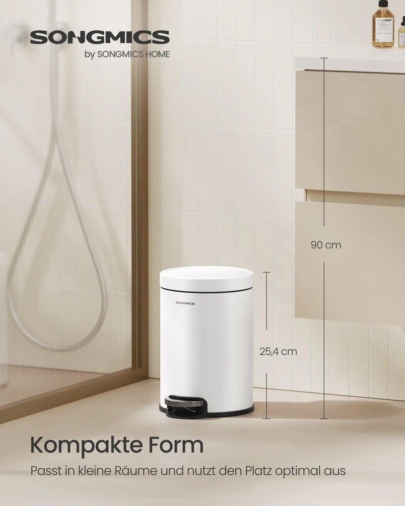 SONGMICS fürdőszobai szemetes csendes tetővel, 3L, fehér
