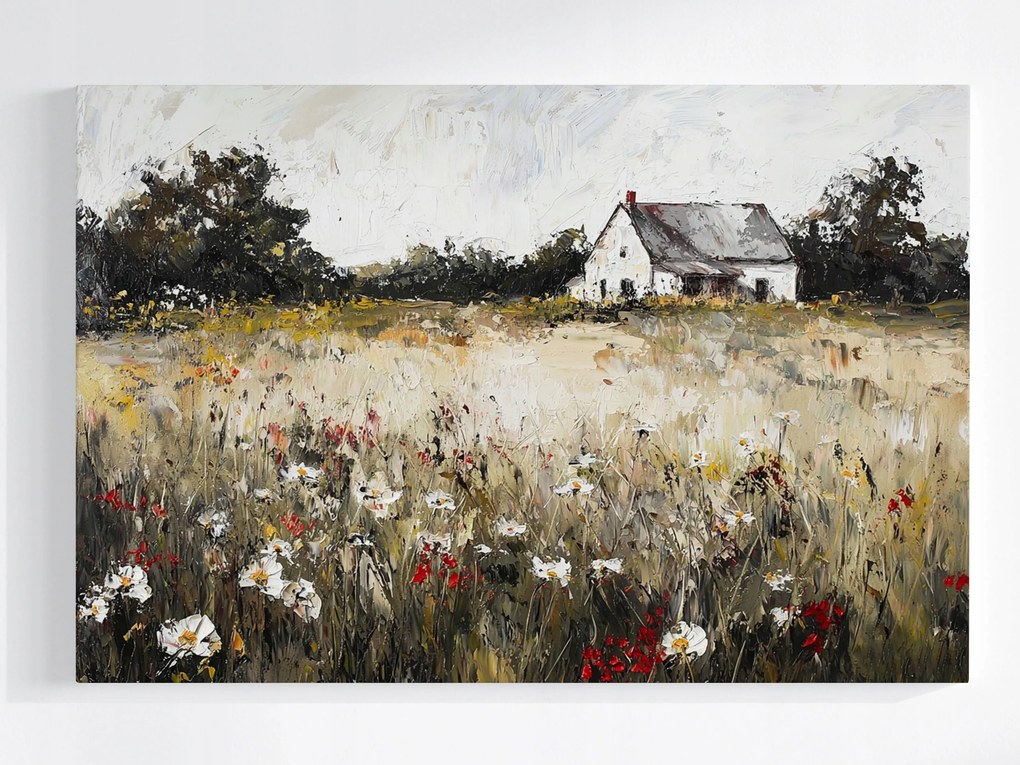 Poszter Tájkép Falu Lengyel Ház Rét Virágok Természet 120x80