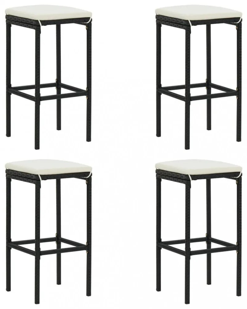 5 részes fekete polyrattan kerti bárszett párnával