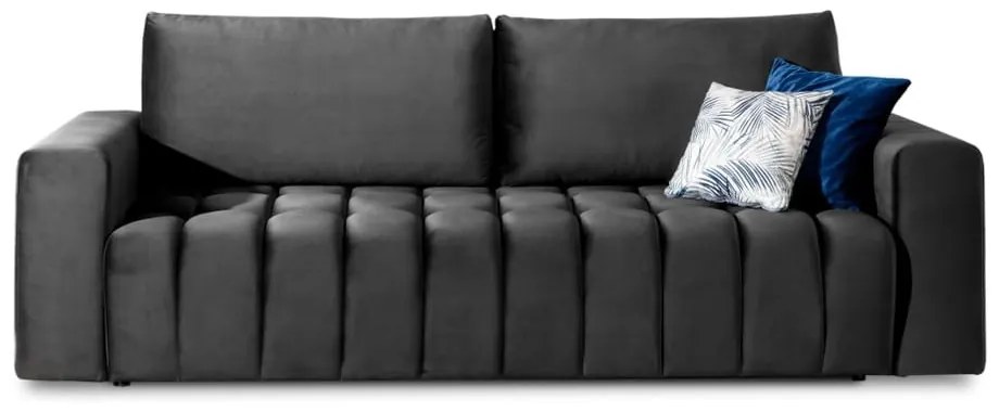 Sötétszürke bársony kinyitható-tárolóhelyes kanapé 247 cm Lazaro – ELTAP