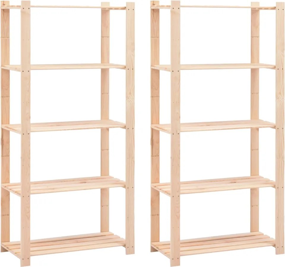 vidaXL 2 db 5-szintes tömör fenyőfa tárolópolc 250 kg 80 x 38 x 170 cm