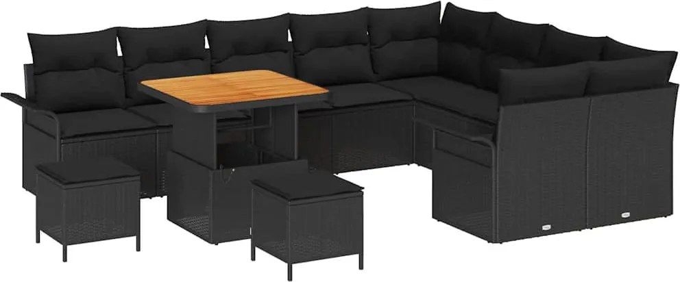 vidaXL Kerti Kanapé Szett párnával 12 pcs Fekete polirattan