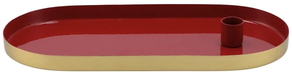 MARAKESH ovális gyertyatartó fém tálca 30cm, piros